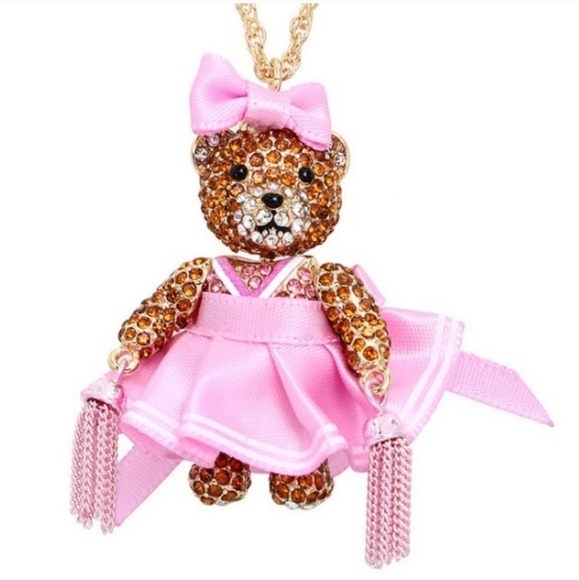🏈 🔹️Betsey Johnson🔹️ Cheerleader Bear Pendant Necklace New ✨️🏈 - Picture 1 of 5